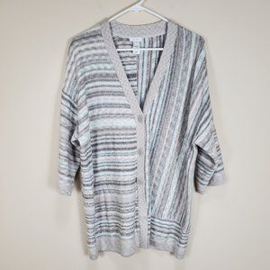PureJill Button Up Striped Gray Cardigan